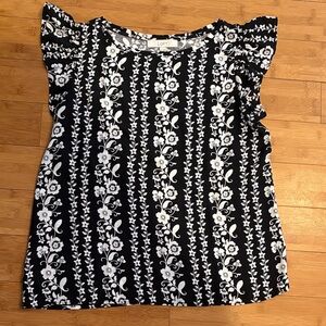 LOFT Black and White Floral Blouse